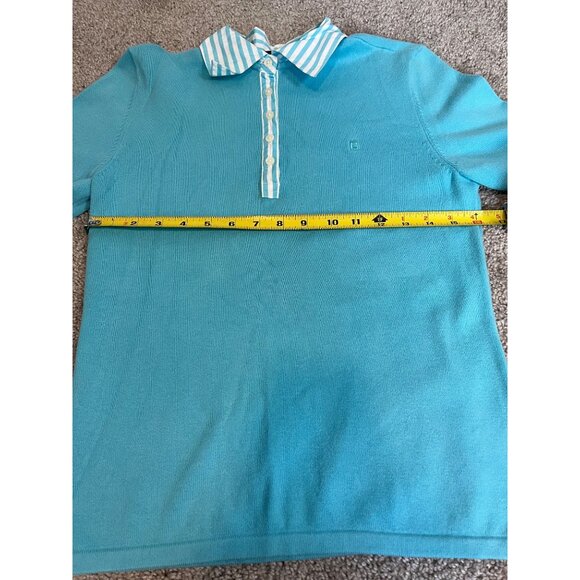 Vtg Chaps Blue Polo Shirt Striped Collar Button Size S Cotton Blend L/S Preppy - Picture 3 of 7